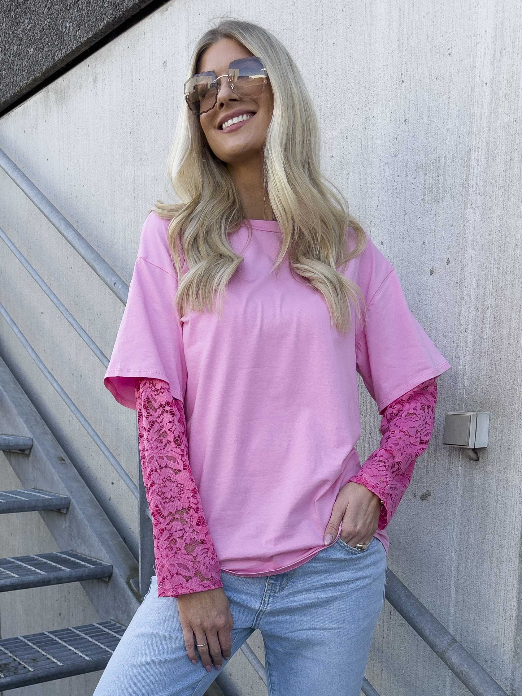 Valerie - T-shirt i bomull med långa ärmar i spets